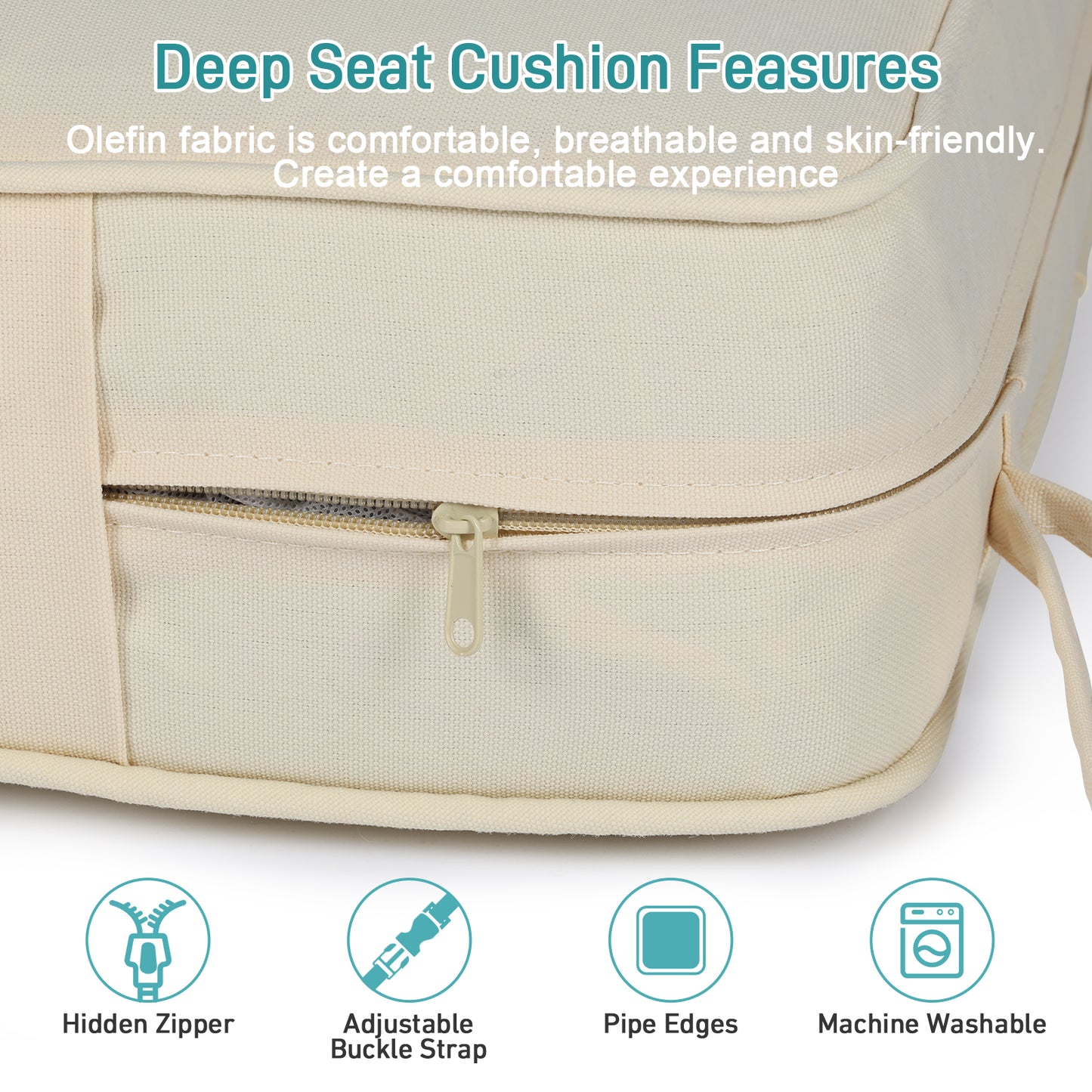 Patio Deep Chair Cushion, 2 Back 2 Seater 2 Pillow, Cream Yellow