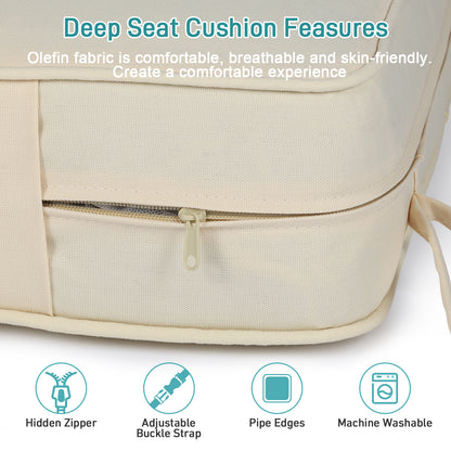 Patio Deep Chair Cushion, 2 Back 2 Seater 2 Pillow, Cream Yellow