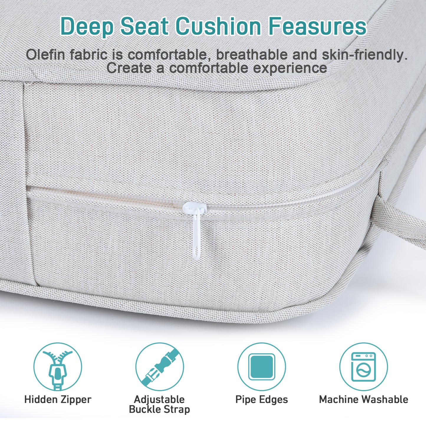 Patio Deep Chair Cushion, 2 Back 2 Seater 2 Pillow, Light Gray