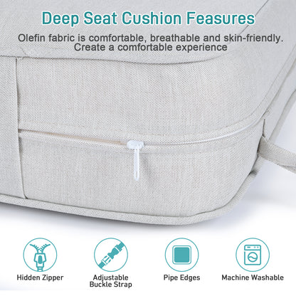 Patio Deep Chair Cushion, 2 Back 2 Seater 2 Pillow, Light Gray