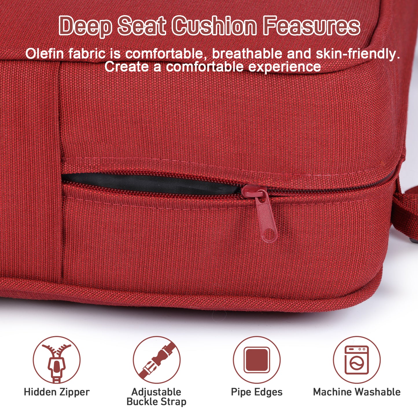 Patio Deep Chair Cushion, 2 Back 2 Seater 2 Pillow, Red