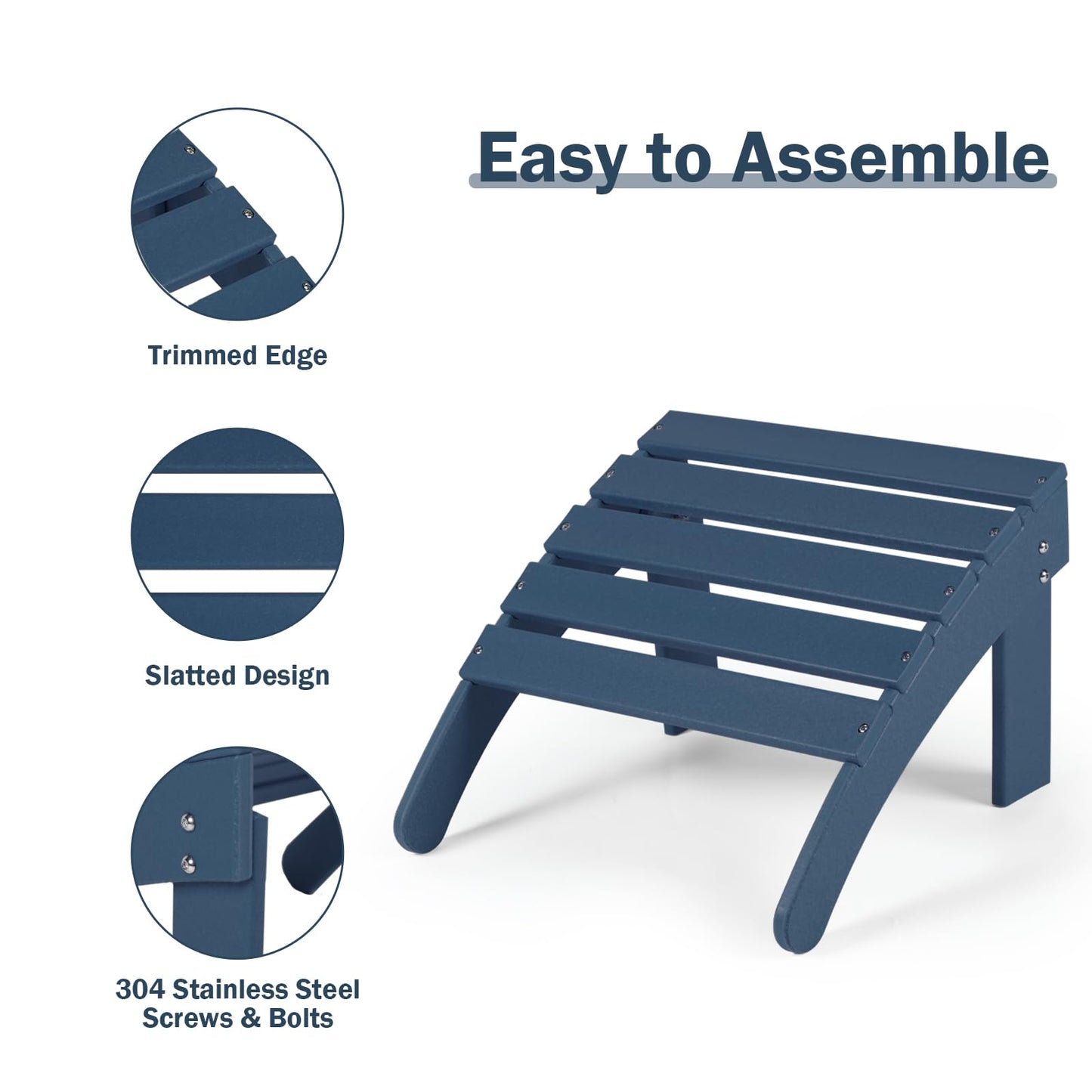 Outdoor Adirondack Ottoman, HDPE Adirondack Chair Ottoman