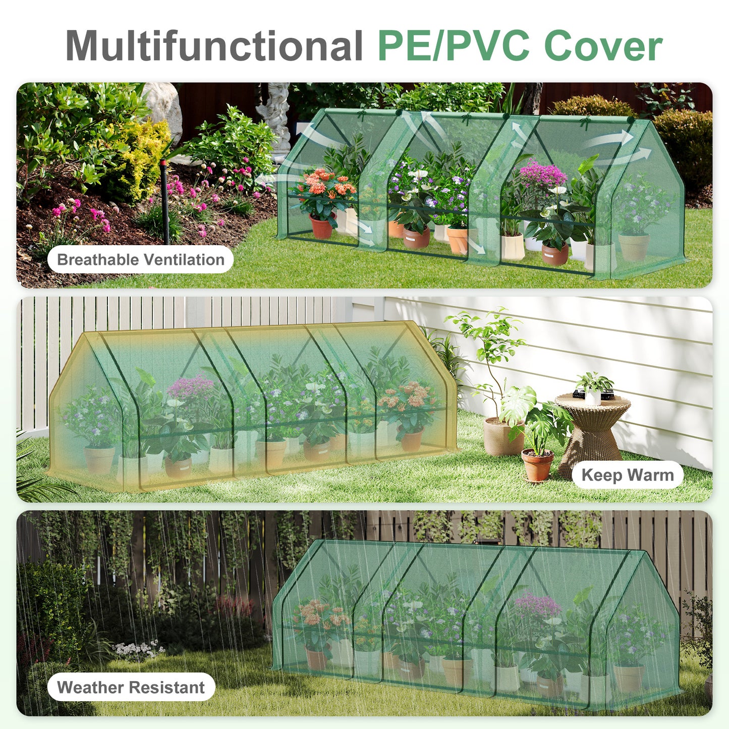 9x3x3 ft. Mini Greenhouse with 3 Zipper Doors, Water Resistant UV Protected