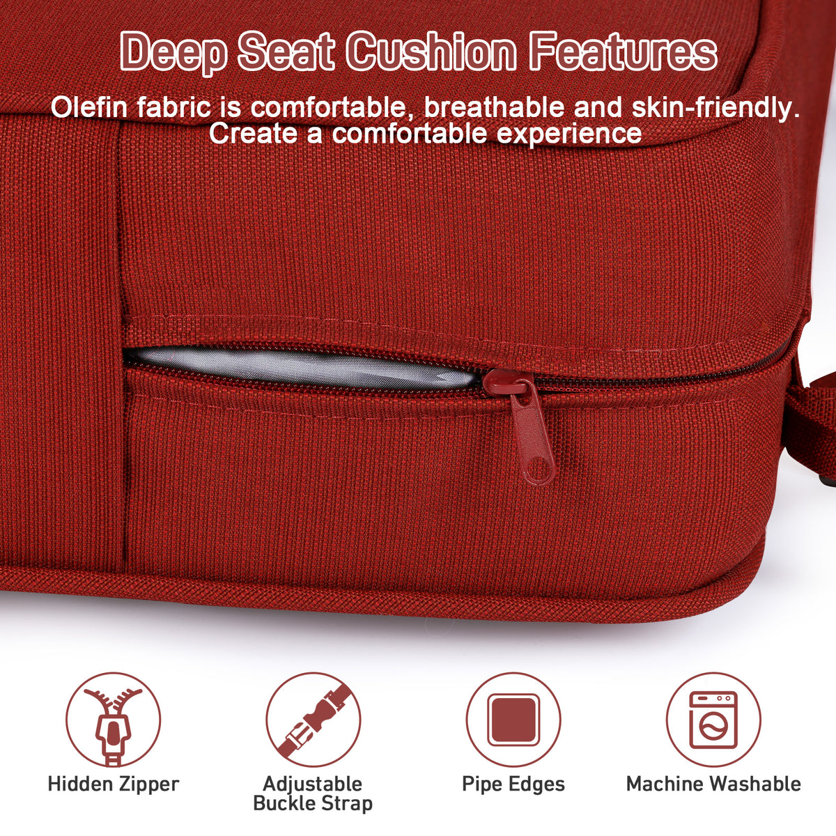 Outdoor Deep Seat Cushion Set with Lumbar Pillow, Patio Chair Back & Seat Cushions, Red