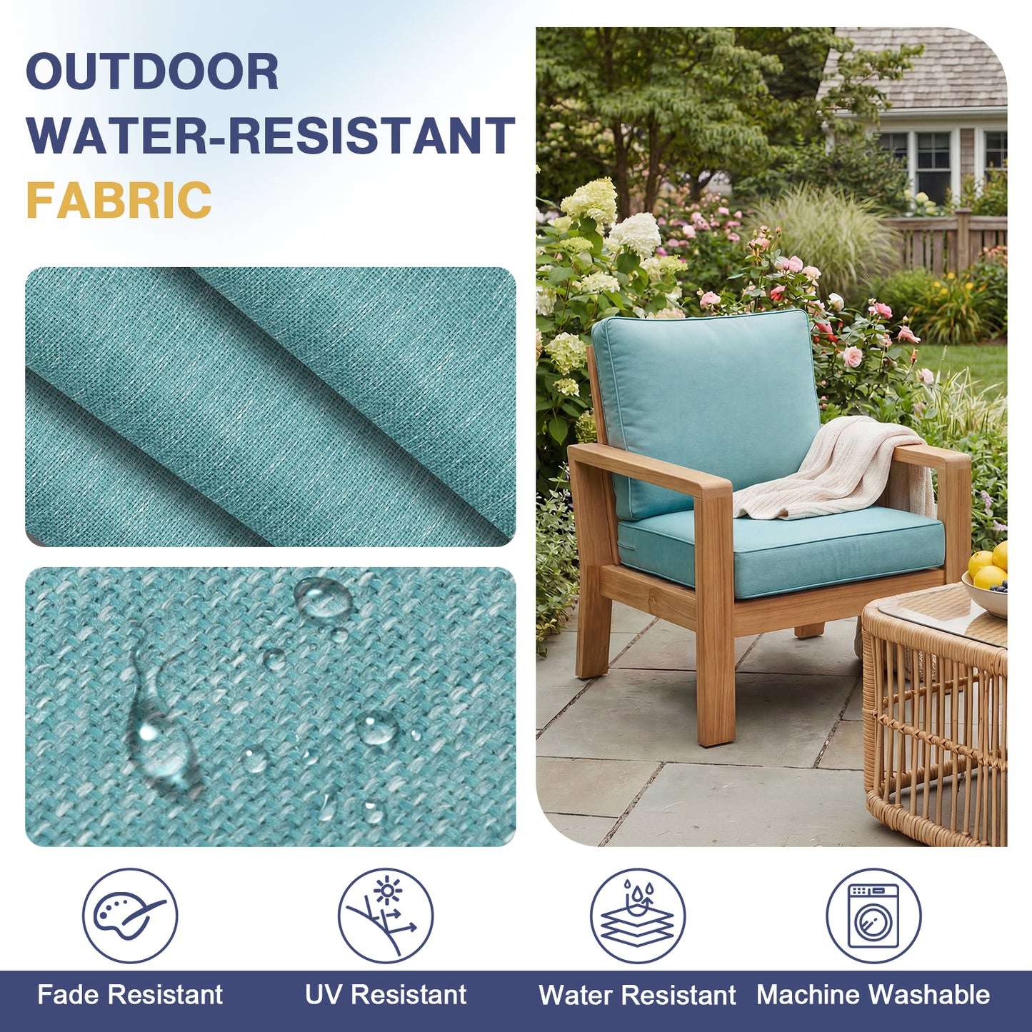 Outdoor Deep Seat Cushion Set, Patio Chair Back & Seat Cushions, Caribbean Turquoise