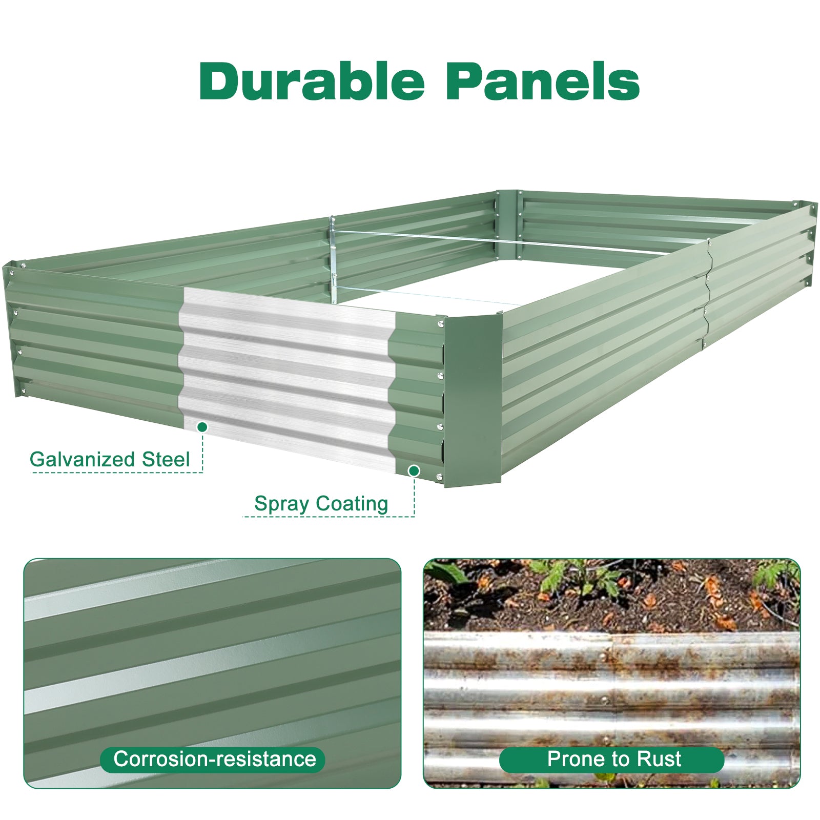 6x3/8x4 ft. Outdoor Raised Garden Bed - Reinforced Galvanized Steel Planter Box - Aoodor 