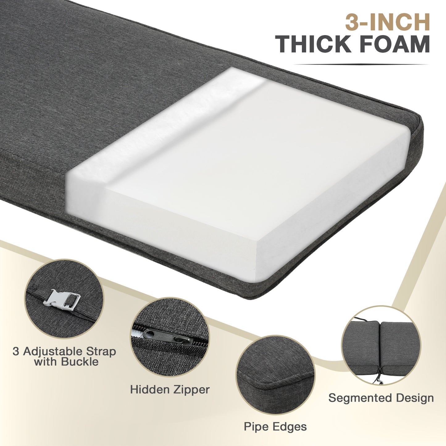 72x21x3 inch Patio Chaise Lounger Cushions Set of 2 - Charcoal