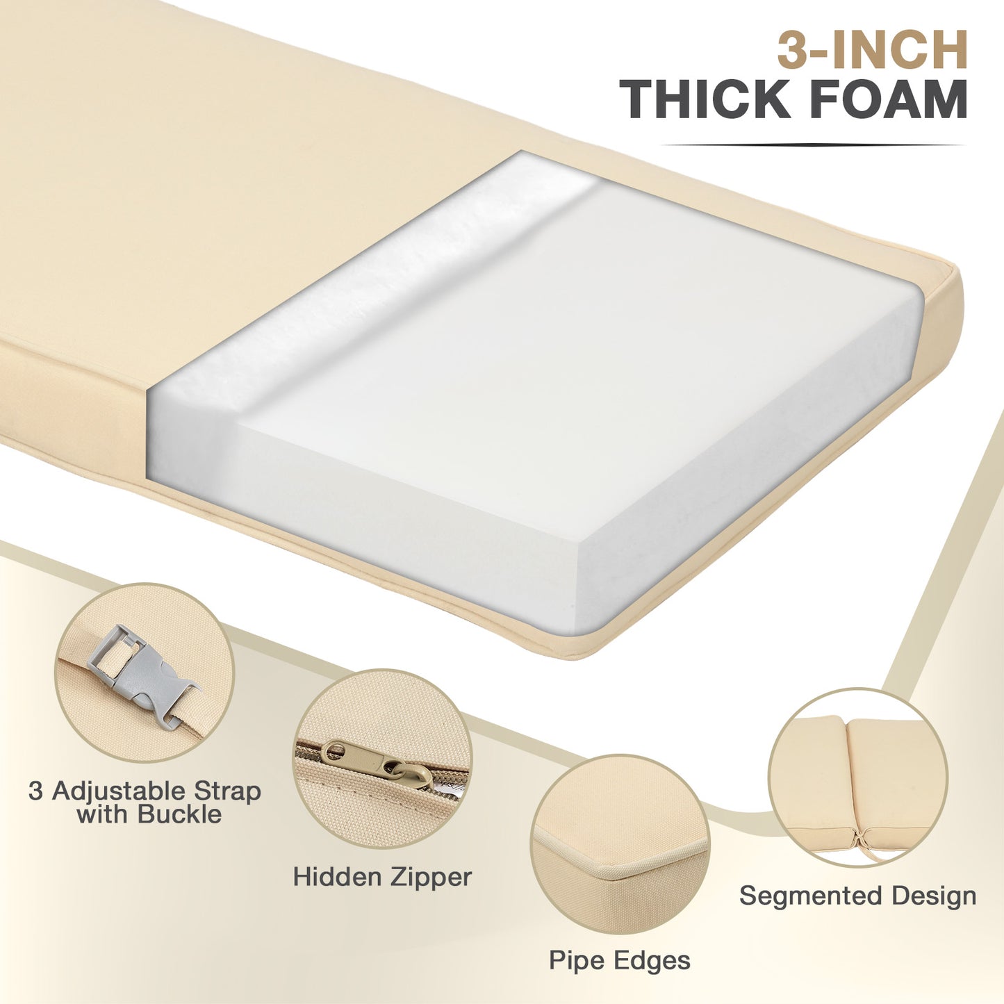 72x21x3 inch Patio Chaise Lounger Cushions Set of 2 - Beige