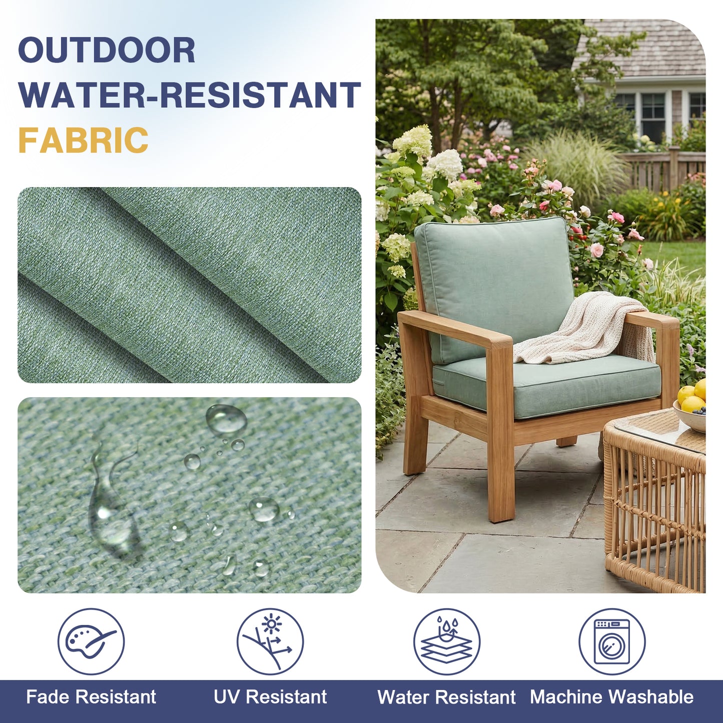 Outdoor Deep Seat Cushion Set, Patio Chair Back & Seat Cushions, Forest Green