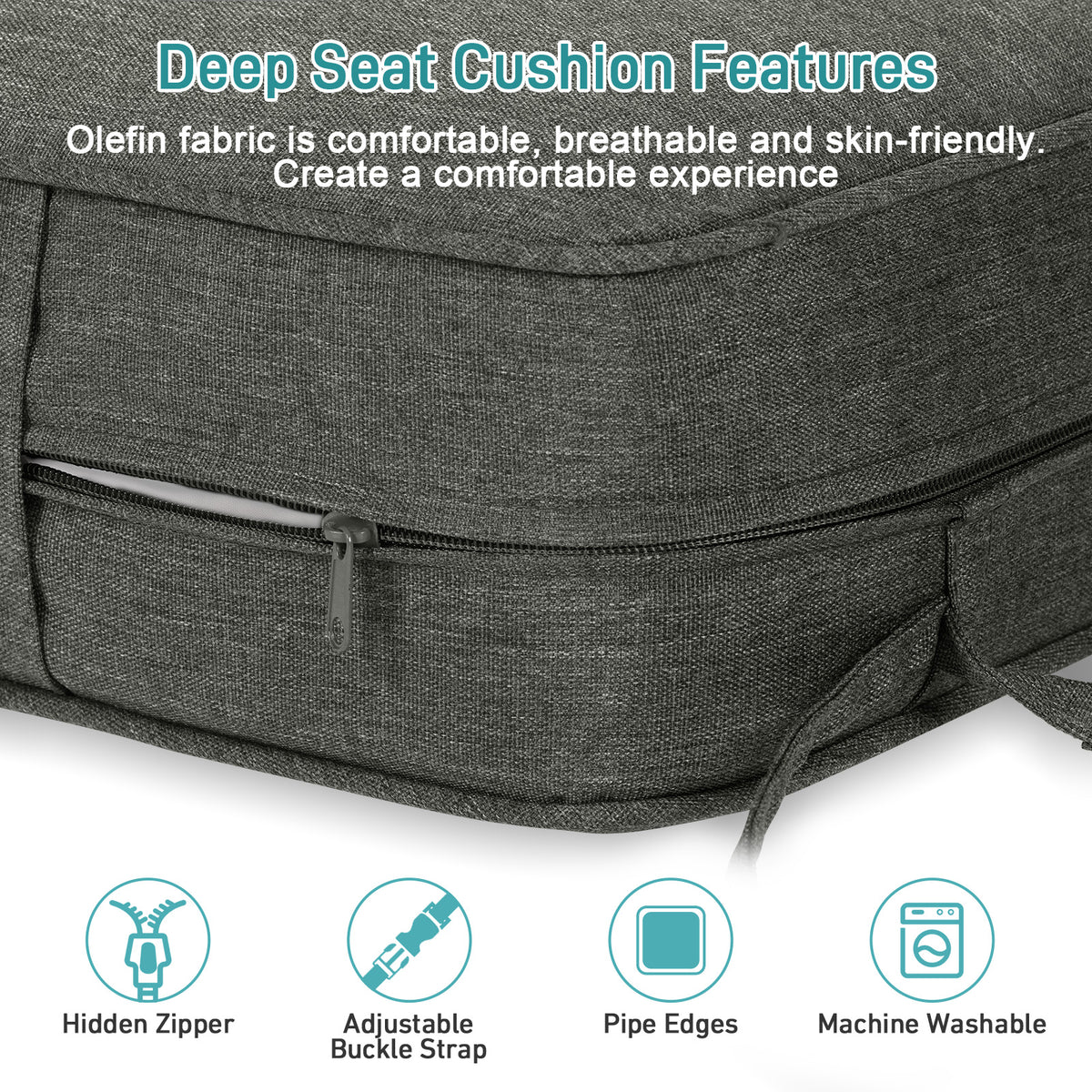 Outdoor Deep Seat Cushion Set with Lumbar Pillow, Patio Chair Back & Seat Cushions, Charcoal