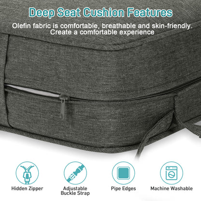 Outdoor Deep Seat Cushion Set with Lumbar Pillow, Patio Chair Back & Seat Cushions, Charcoal