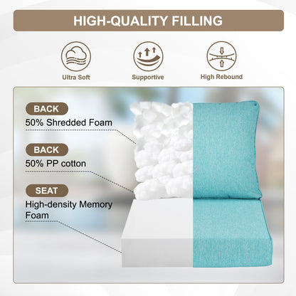 Waterproof Outdoor Deep Seat Cushion Set with Adjustable Straps & Removable Cover - Aruba Blue