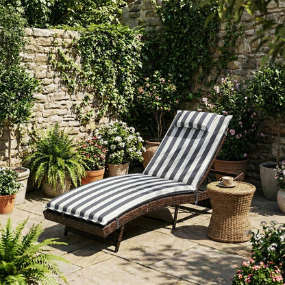 79x25x3 inch Outdoor Lounge Chair Cushion with Headrest, Grey Stripe