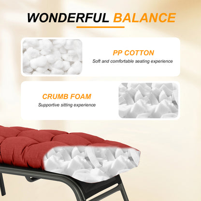 76"x22"x5.1" Polyester Tufted Chaise Lounge Cushion for Outdoor Wicker Chaise Lounge Use, 2 Packs - Red