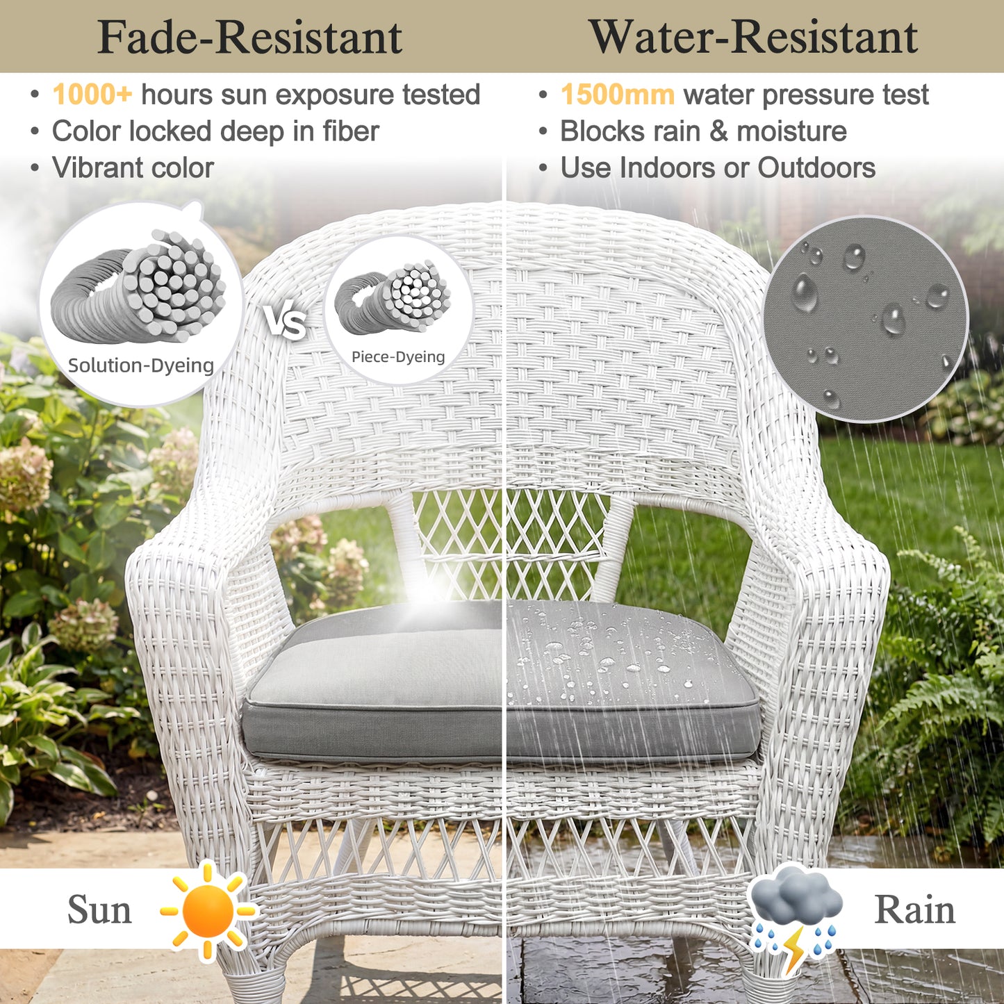 Outdoor Dining Chair Cushions Set, Patio Seat Pads, Gray