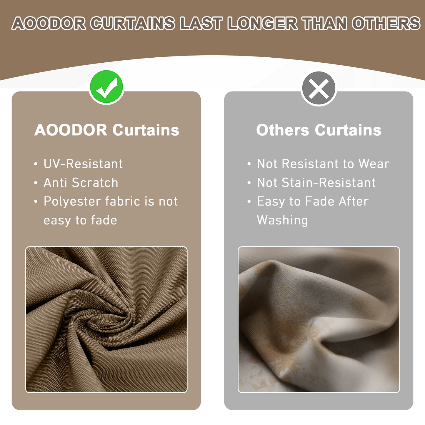 Outdoor Gazebo Curtains, 4 Panels Privacy Sidewall Replacement (Curtain Only) - Light Coffee and Coffee