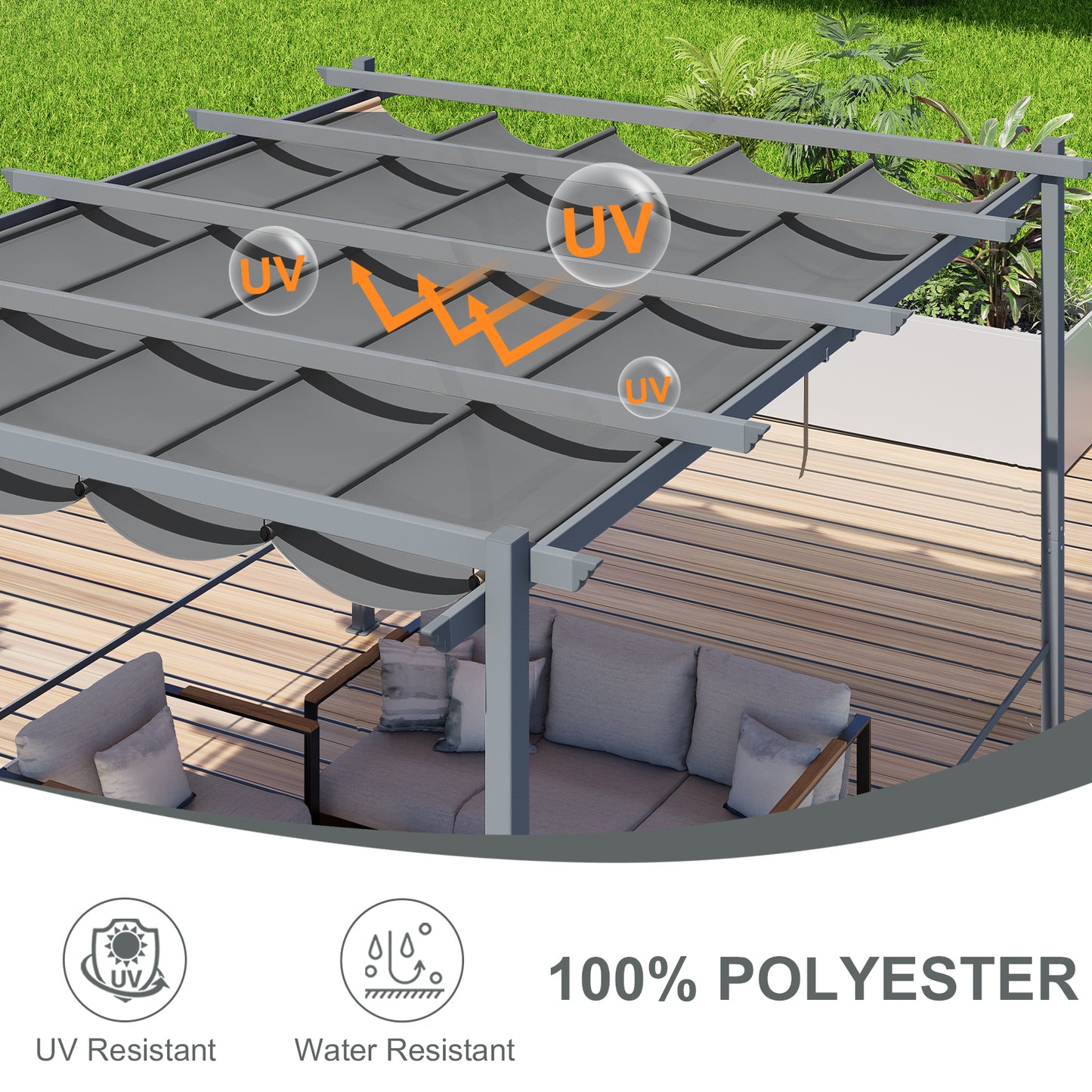 Pergola Replacement Canopy - Retractable Sun Shade Cover with Water-Resistant & UPF 50+ UV Blocking for Outdoor Patio Aoodor 