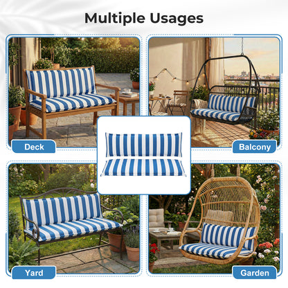 Outdoor 2-3 Seater Bench Cushion Set for Patio Swing and Bench, Blue Stripe