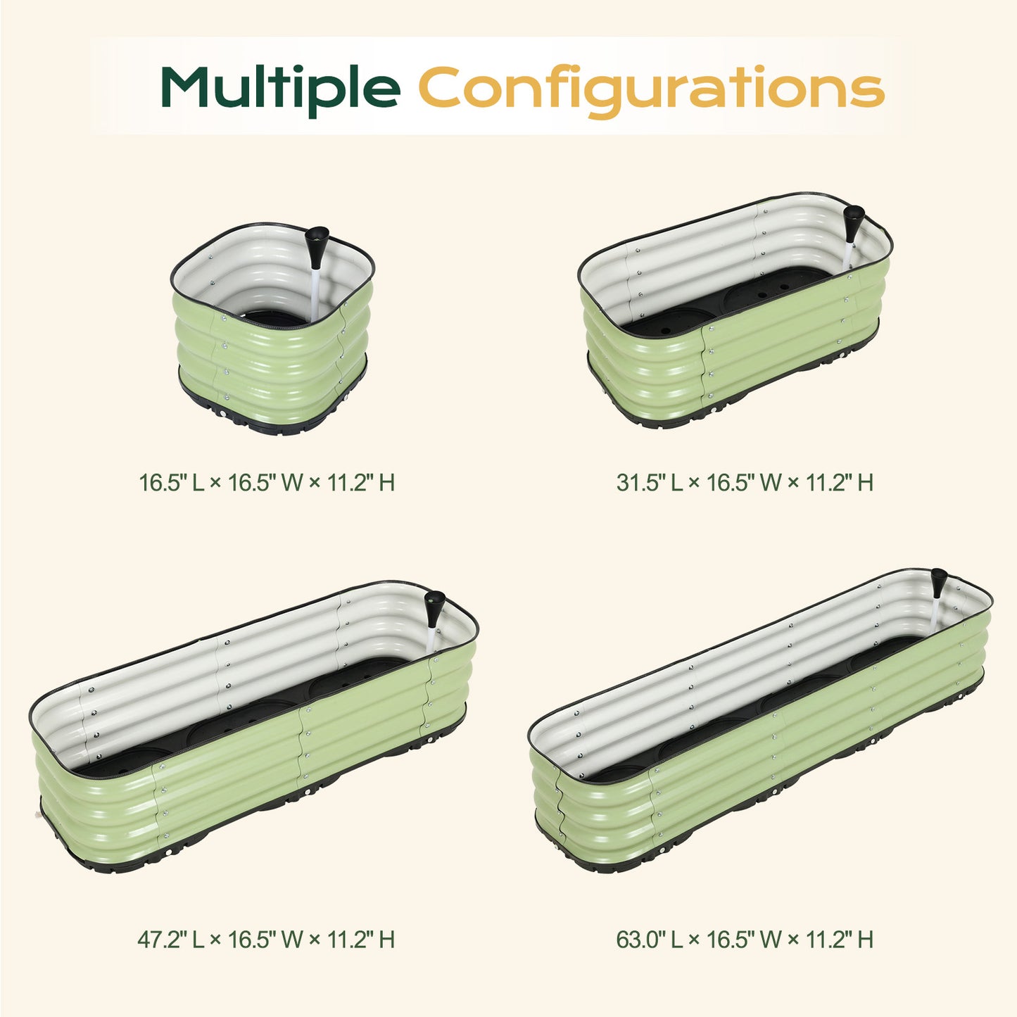 11" Tall Galvanized Raised Garden Bed, Self-Watering Planter Box - 47"x16.5"