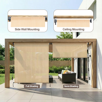 Patio Roller Shade, HDPE Fabric Outdoor Cordless Roll Up Blind with UV Protection