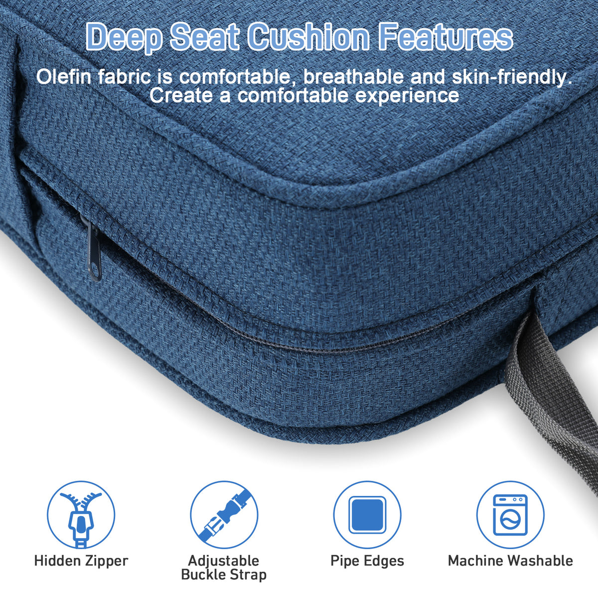 Outdoor Deep Seat Cushion Set with Lumbar Pillow, Patio Chair Back & Seat Cushions, Dark Blue Stripes