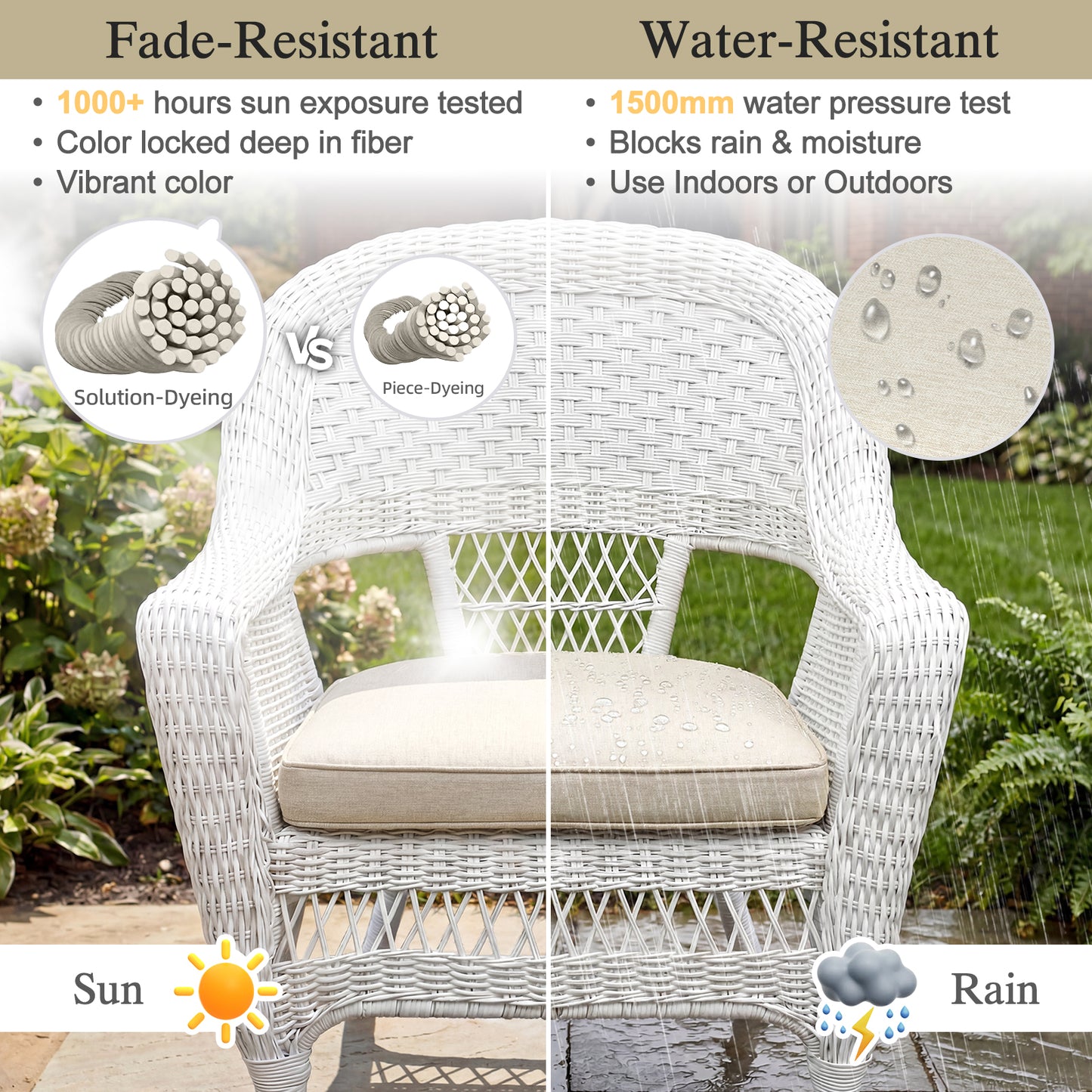 Outdoor Dining Chair Cushions Set, Patio Chair Pads, Beige