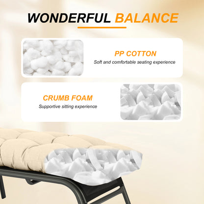 76"x22"x5.1" Polyester Tufted Chaise Lounge Cushion for Outdoor Wicker Chaise Lounge Use, 2 Packs - Khaki