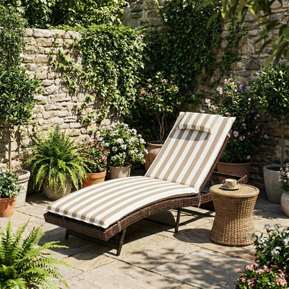 79x25x3 inch Outdoor Lounge Chair Cushion with Headrest, Beige Stripe