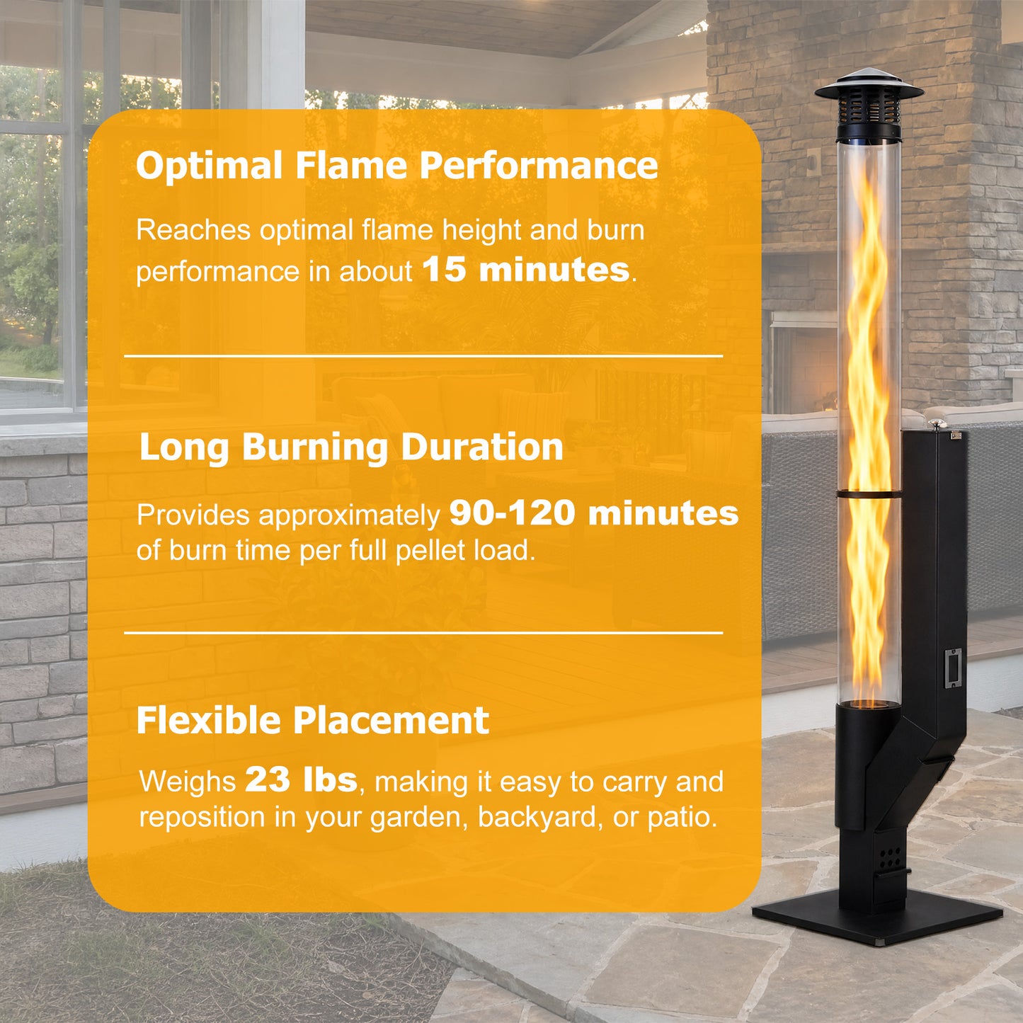 56 Inch Patio Pellet Heater Outdoor Smokeless Wood Pellet Burning Flame with Rain Cap and Viewing Window