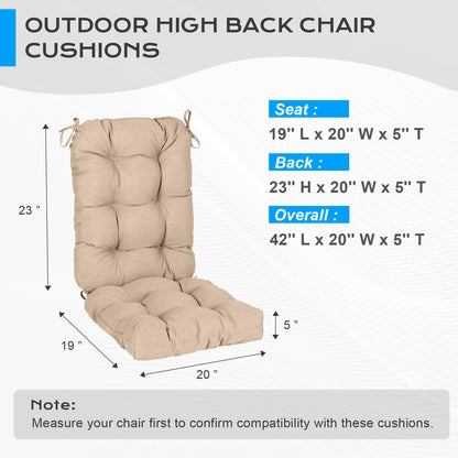 Tufted Outdoor High Back Cushions Patio Replacement Chair Cushion, Khaki