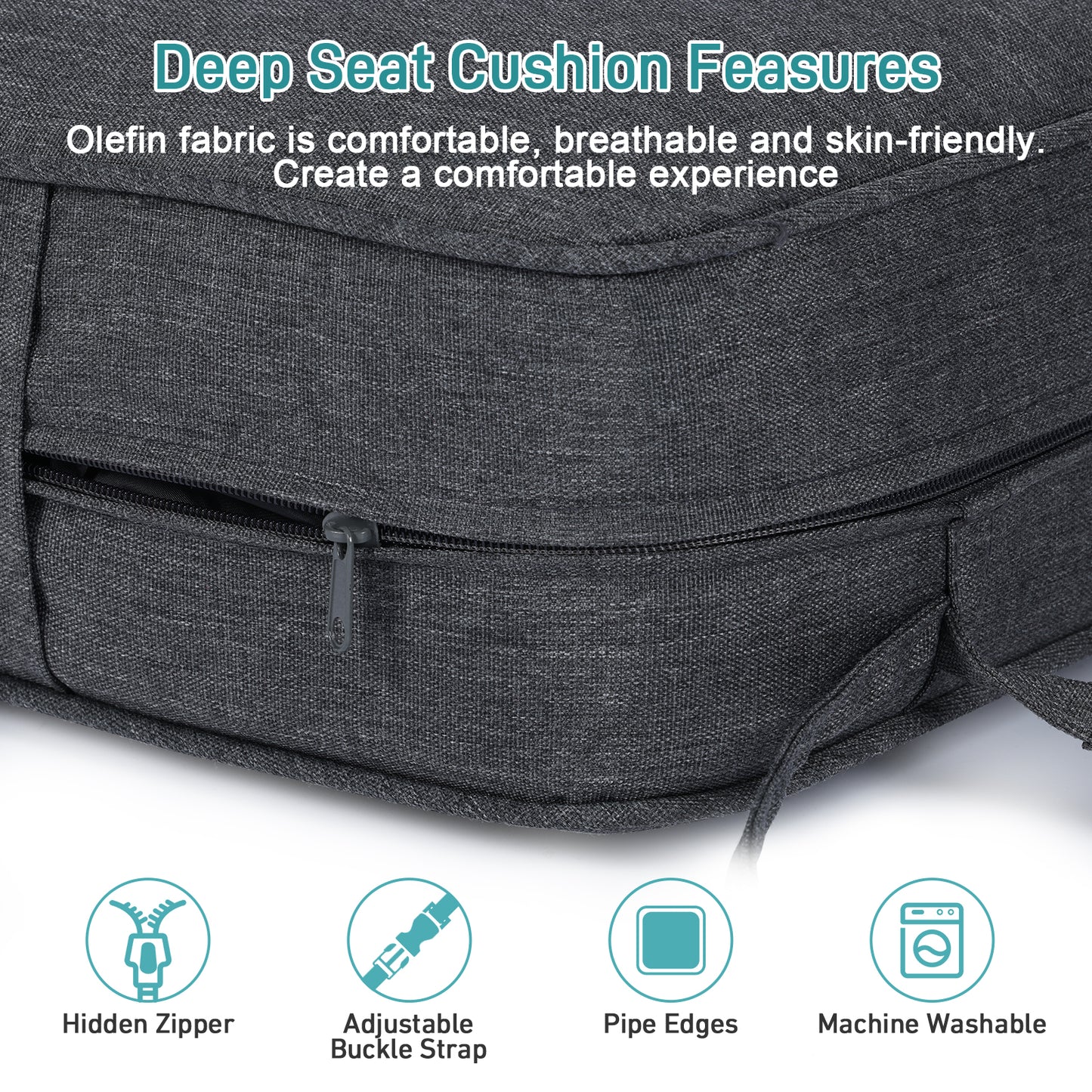 Patio Deep Chair Cushion, 2 Back 2 Seater 2 Pillow, Charcoal