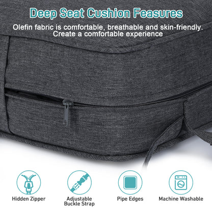 Patio Deep Chair Cushion, 2 Back 2 Seater 2 Pillow, Charcoal
