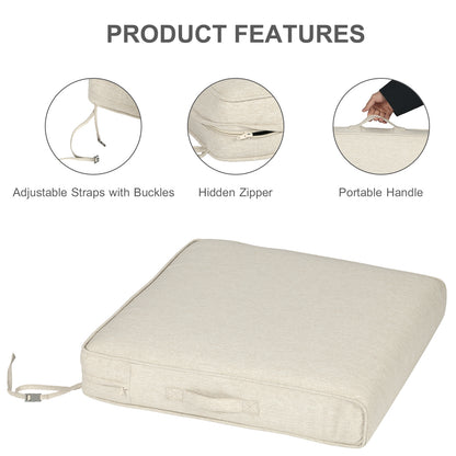 Outdoor Chair Cushions Set of 2 with Handle and Ties, Water Resistant Patio Seat Pads, Khaki