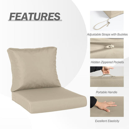 Outdoor Chair Cushions, Patio Deep Seat Cushions with Handle & Adjustable Straps - Khaki