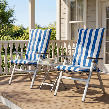 47x21x2.4 inch High Back Tufted Patio Chair Cushions, Blue Stripe