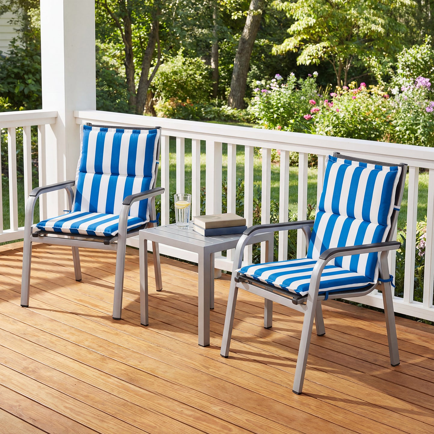 39x20x2.4 inch Outdoor Chair Cushions, Three-Section, Blue Stripe