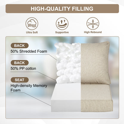 Waterproof Outdoor Deep Seat Cushion Set with Adjustable Straps & Removable Cover - Brown