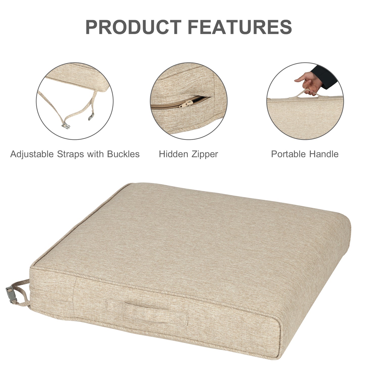Outdoor Chair Cushions Set of 2 with Handle and Ties, Water Resistant Patio Seat Pads, Brown Aoodor 