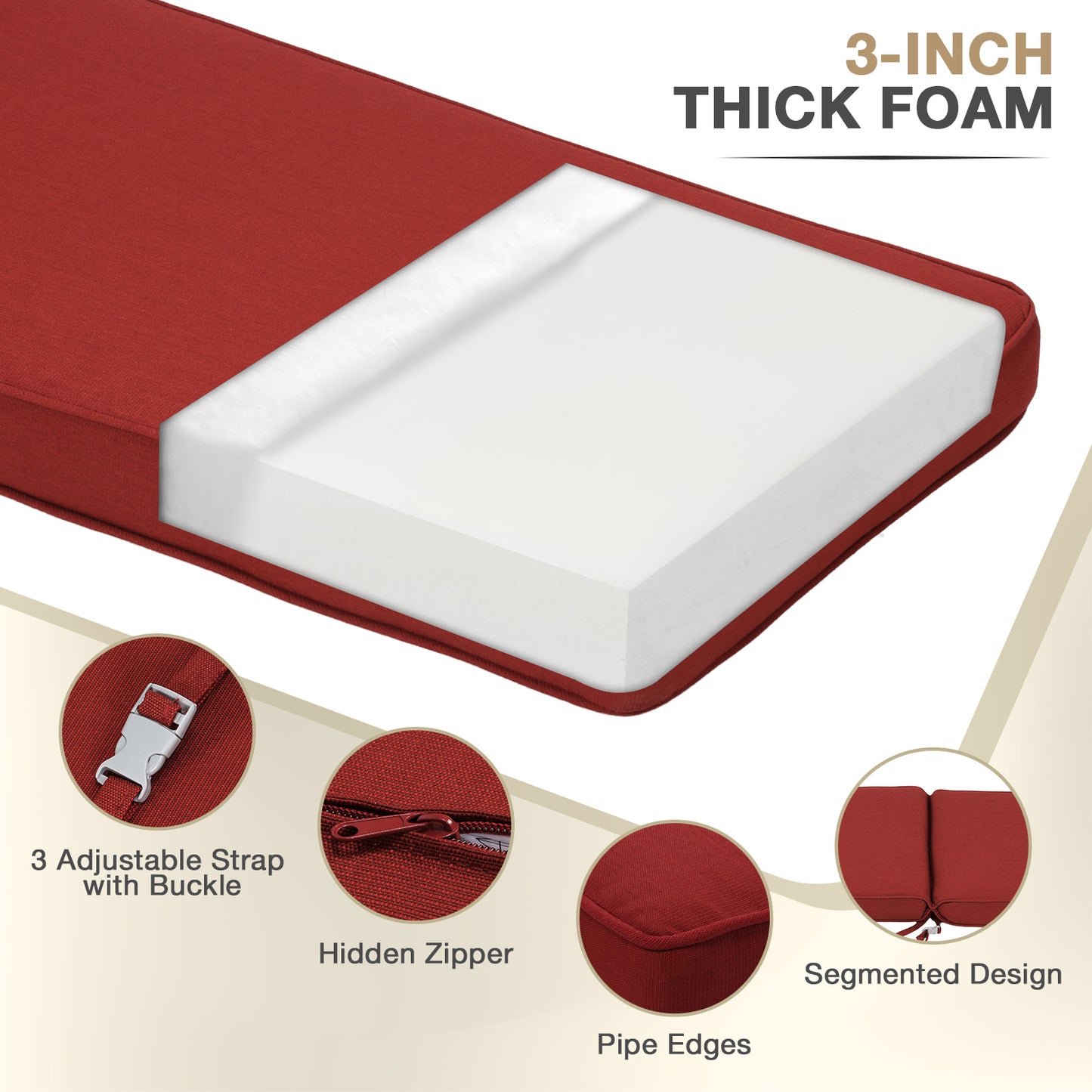 72x21x3 inch Patio Chaise Lounger Cushions Set of 2 - Wine Red