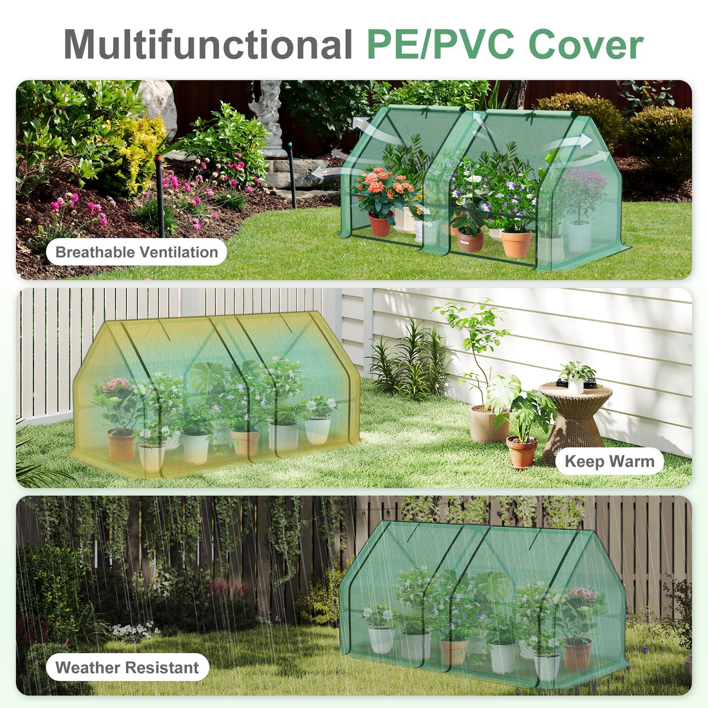 6x3x3 ft. Mini Greenhouse with 2 Zipper Doors, Water Resistant UV Protected