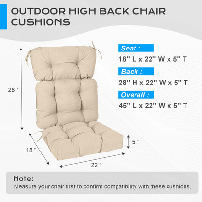 Tufted Outdoor High Back Chair Cushions Patio Rocking Pads for Furniture, Khaki