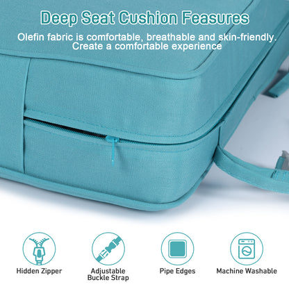 Patio Deep Chair Cushion, 2 Back 2 Seater 2 Pillow, Blue