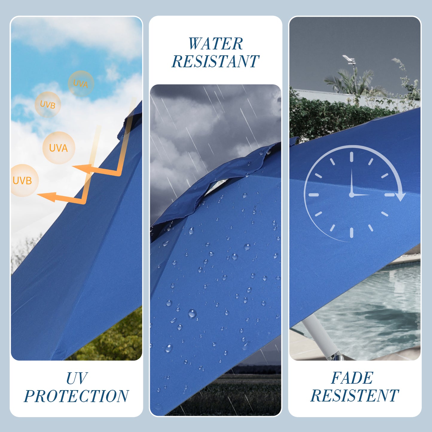 9 ft. Outdoor Patio Market Umbrella Aluminum Frame with Push Button Tilt Crank and 8 Steel Ribs