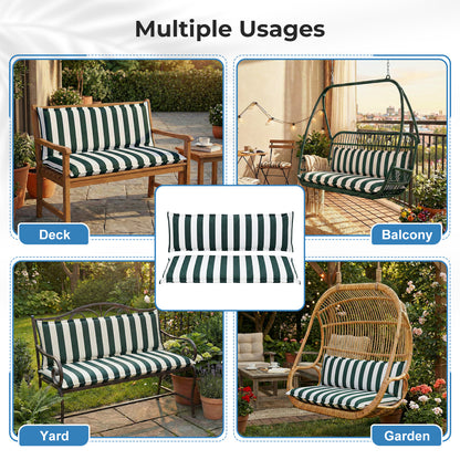 Outdoor 2-3 Seater Bench Cushion Set for Patio Swing and Bench, Green Stripe