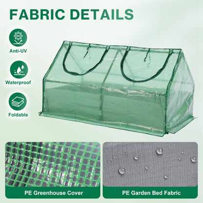 Raised Garden Bed with Mini Greenhouse Cover, Green PE Planter Box Kit