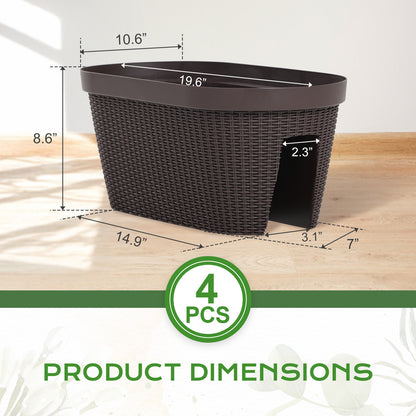 Aoodor Balcony Rattan Pattern Railing Planter Box with Drainage Holes and Adjustable Brackets