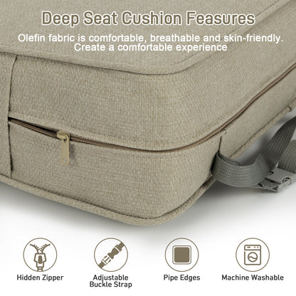 Patio Deep Chair Cushion, 2 Back 2 Seater 2 Pillow, Khaki Stripe