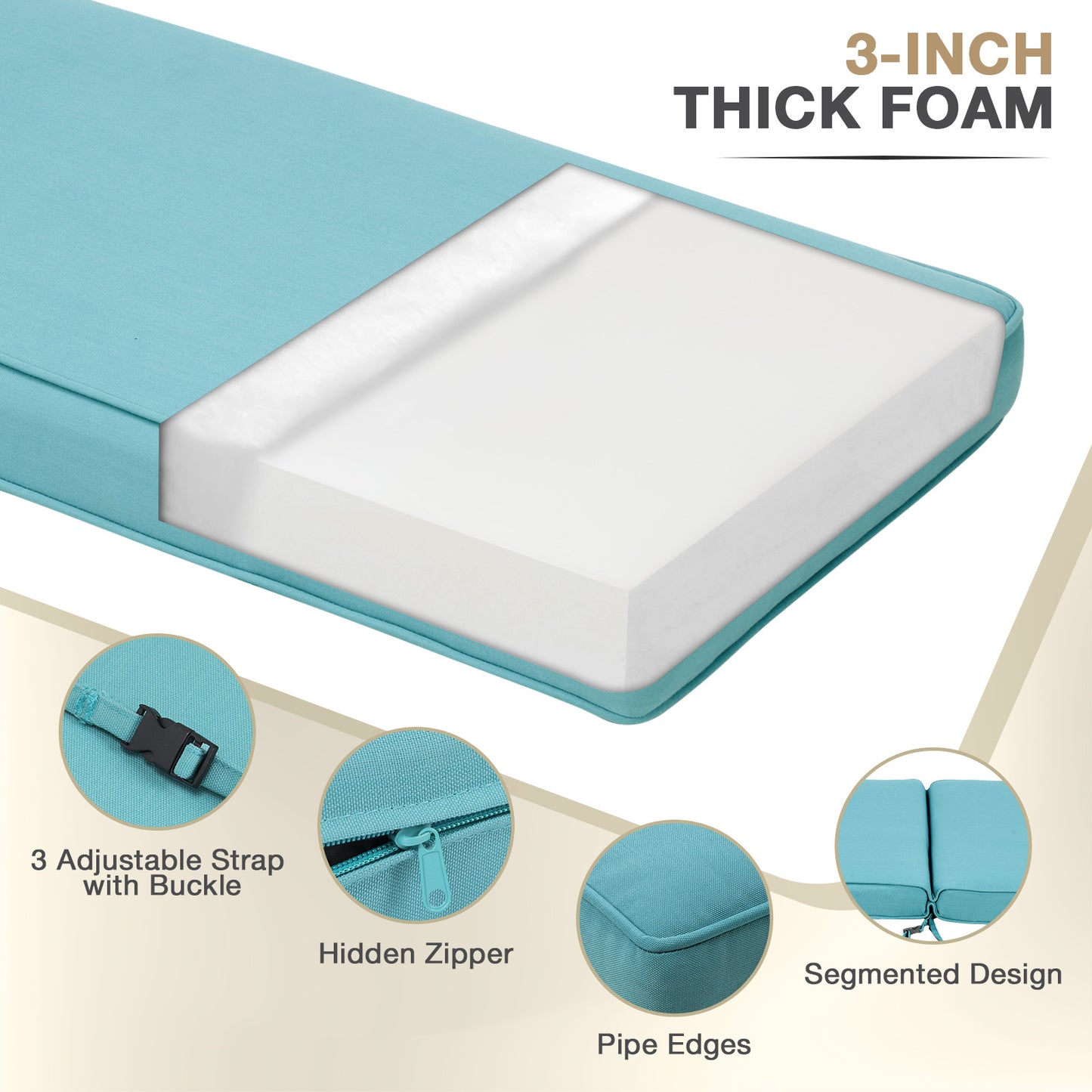 72x21x3 inch Patio Chaise Lounger Cushions Set of 2 - Blue