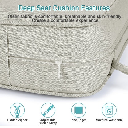Outdoor Deep Seat Cushion Set with Lumbar Pillow, Patio Chair Back & Seat Cushions, Light Gray