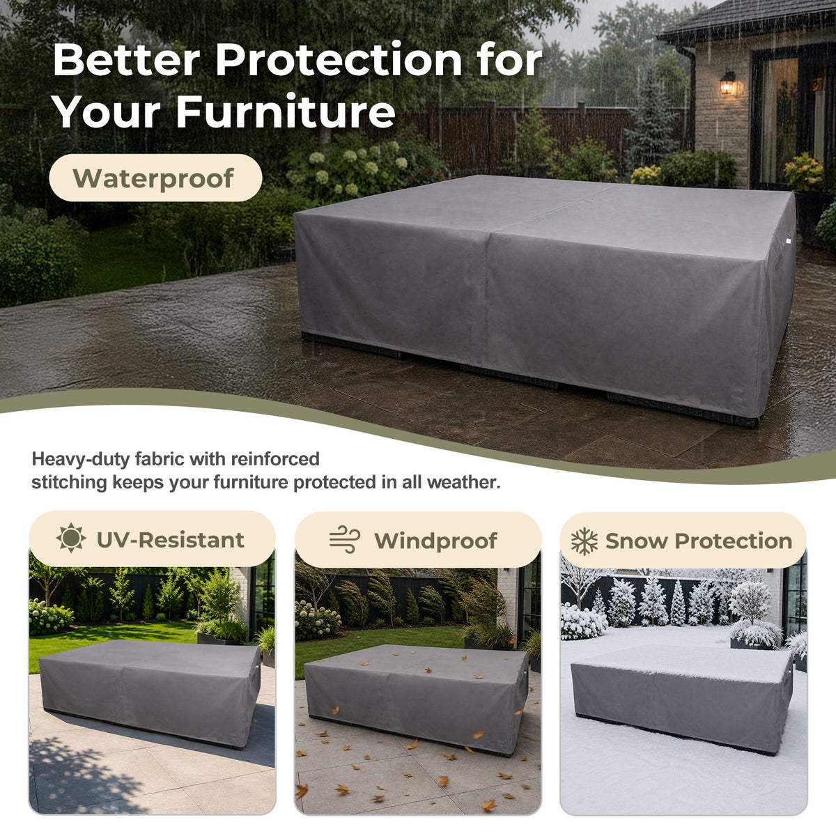 Outdoor Patio Furniture Set Cover, Gray, Rectangular
